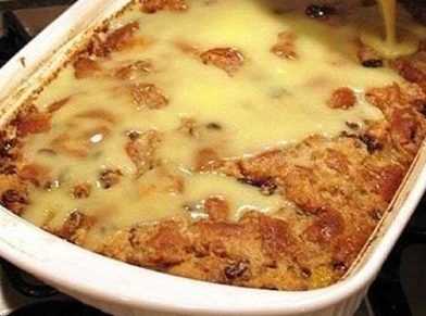 Old Fashioned Bread Pudding with Vanilla Sauce