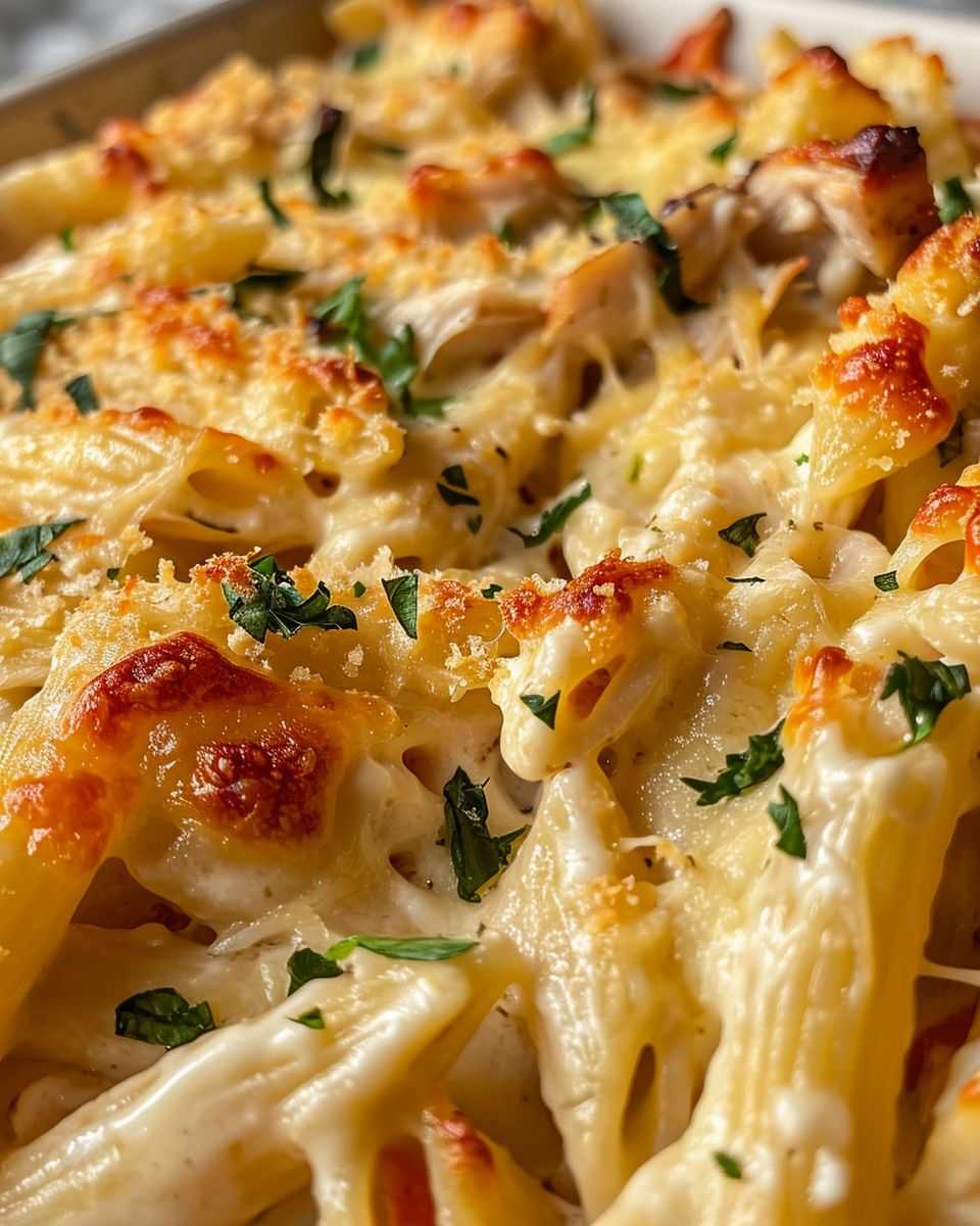 Chicken Alfredo Penne Bake