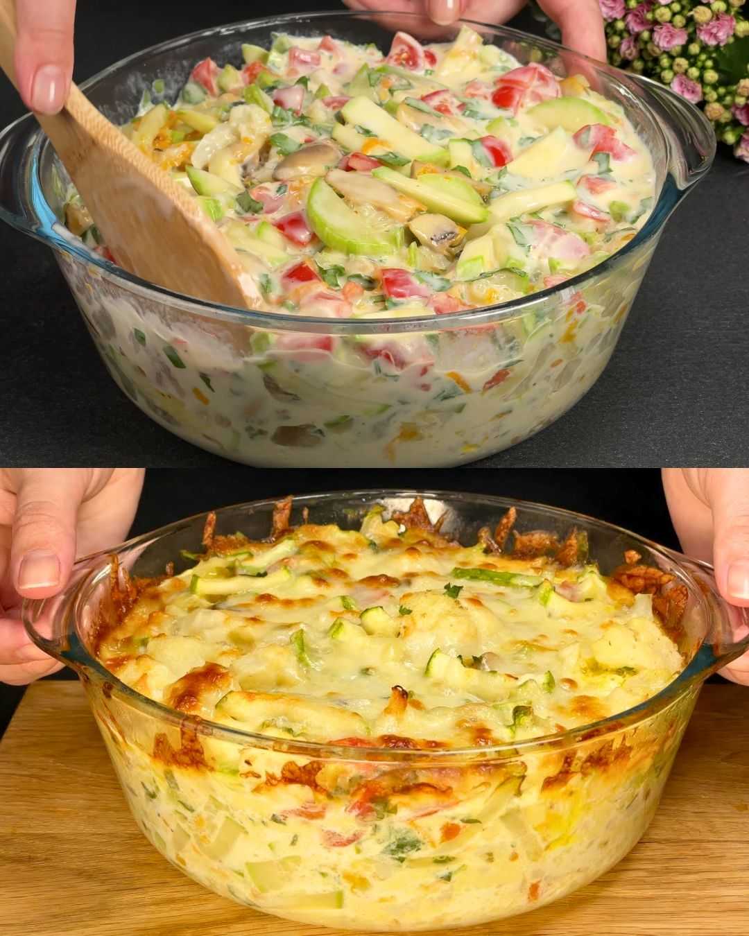 Cauliflower and Vegetable Bake with Sour Cream and Cheese