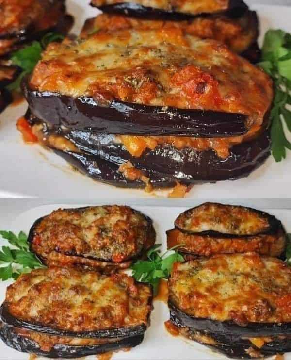 Baked Eggplant with Meat Filling and Cheese