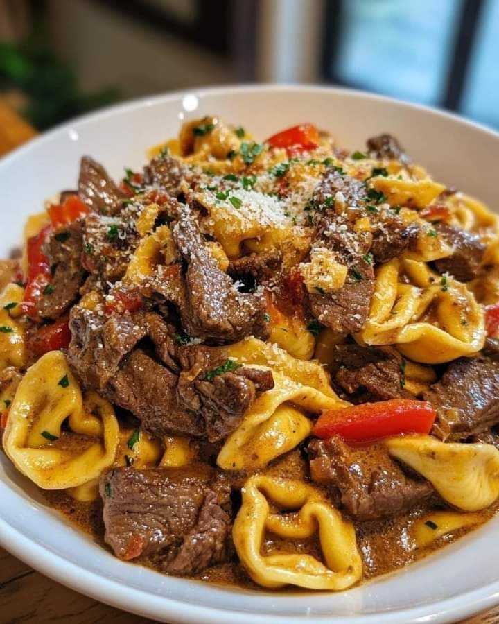 Creamy Steak and Cheese Tortellini Skillet