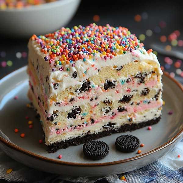 No-Bake Funfetti Oreo Icebox Cake