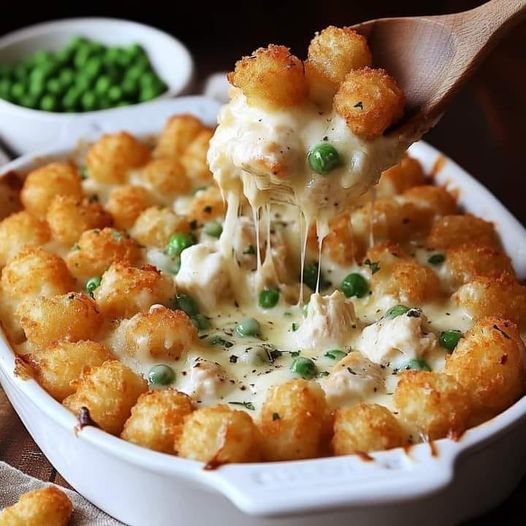 Savory Creamy Chicken Alfredo Tater Tot Casserole