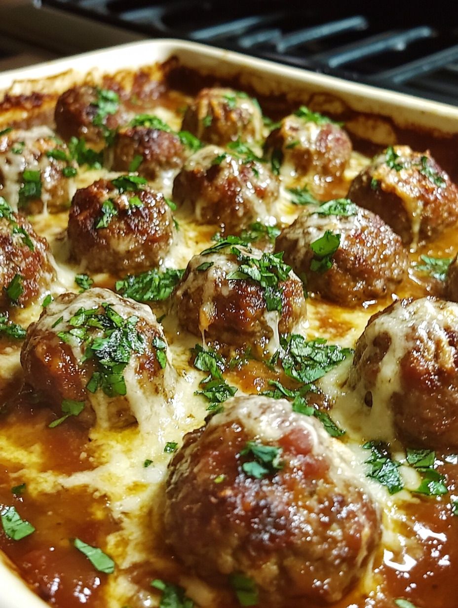 Baked Mozzarella Stuffed Meatballs