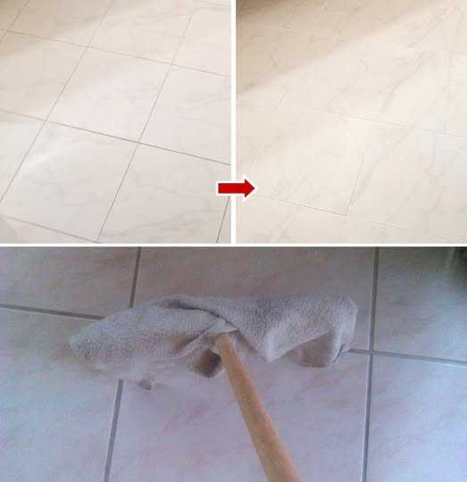 The baking soda cleans and polishes the tiles with a single pass: use it like this