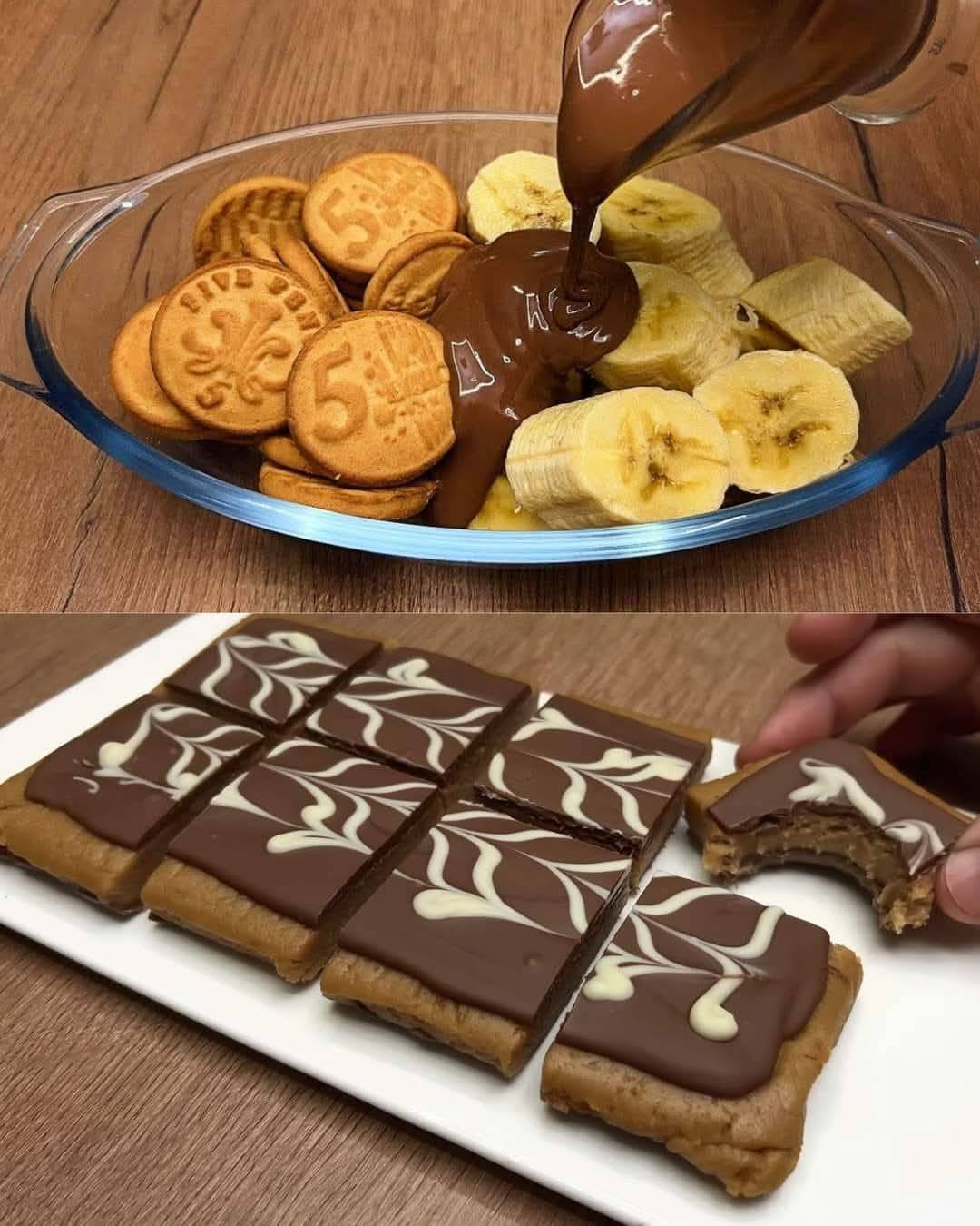 Banana Chocolate Biscuit Dessert with Almond Crust