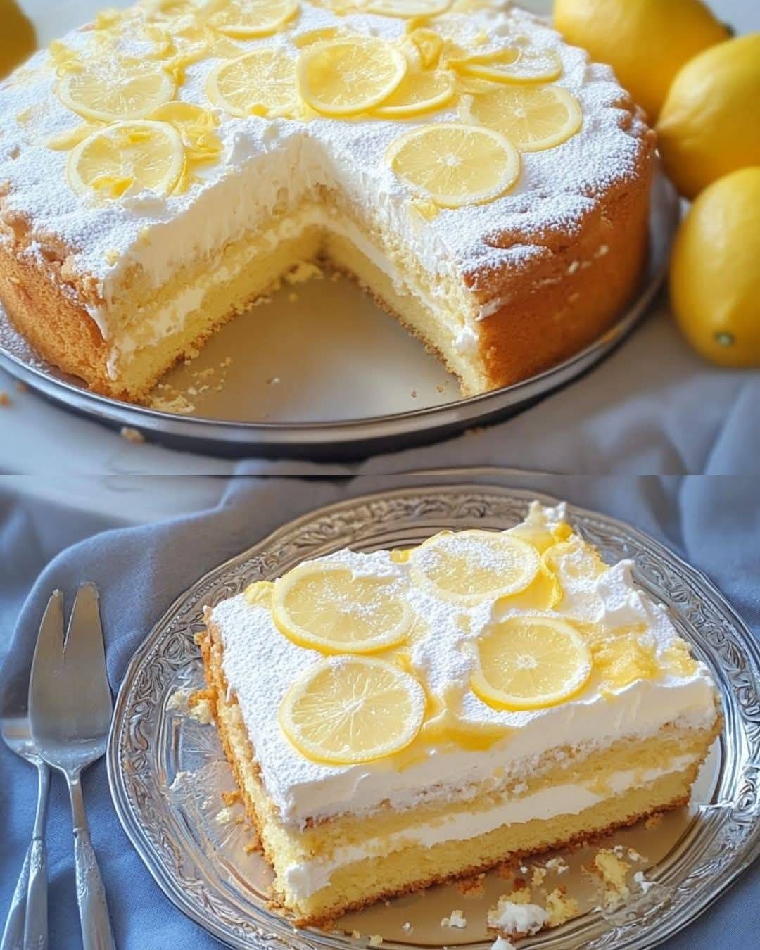 Lemon Cream Cake with Fluffy Sponge Base