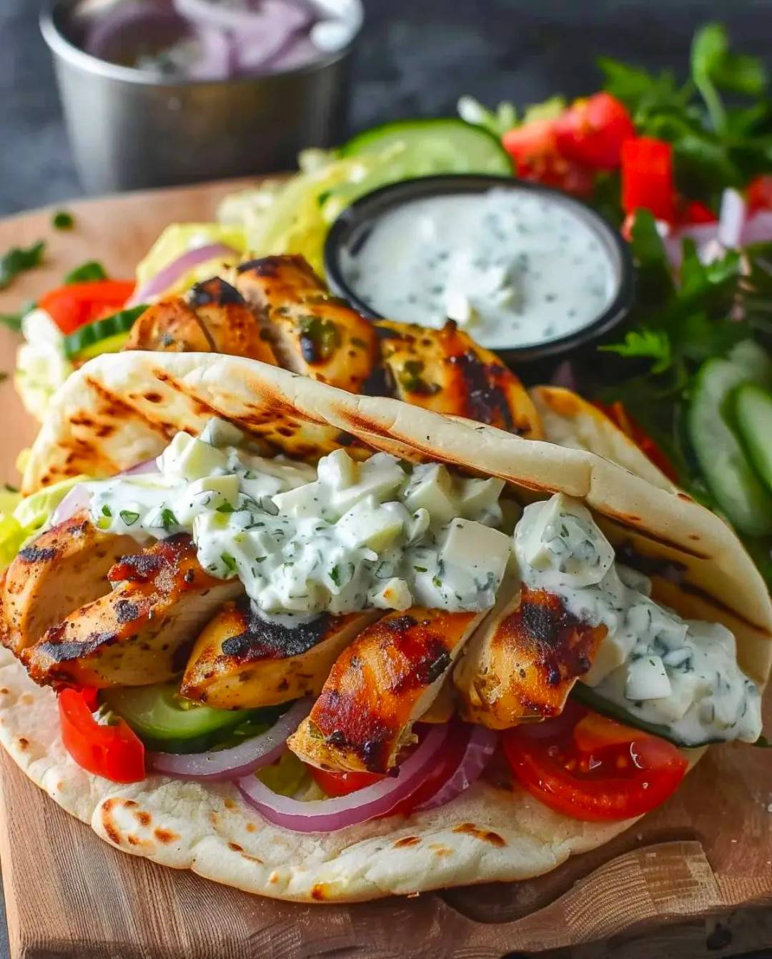 Greek Chicken Gyros with Tzatziki Sauce and Greek Salad