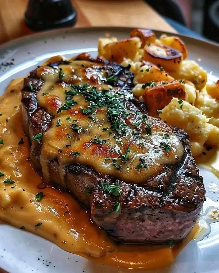 Ribeye Steak with Cheesy Scalloped Potatoes