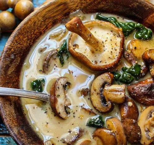 Wild Mushroom, Caramelized Onion & Kale Soup