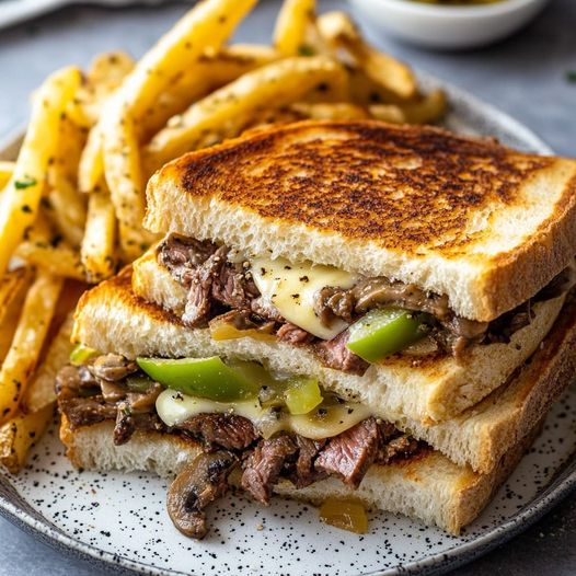 Would You Eat This Philly Cheesesteak Grilled Cheese with Fries?