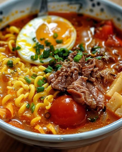 Tomato Egg and Beef Noodle Soup that’s packed with flavor and comfort