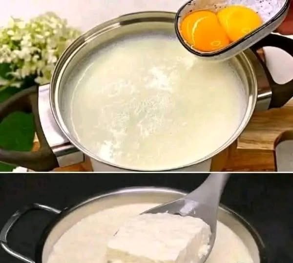 Pour the egg into the boiling milk!