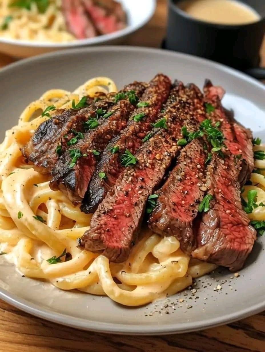 Spicy Cajun Steak with Creamy Alfredo Pasta 