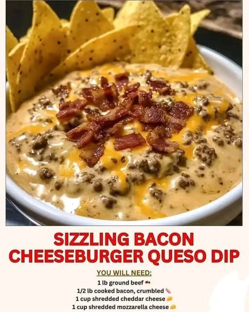 Sizzling Bacon Cheeseburger Queso Dip