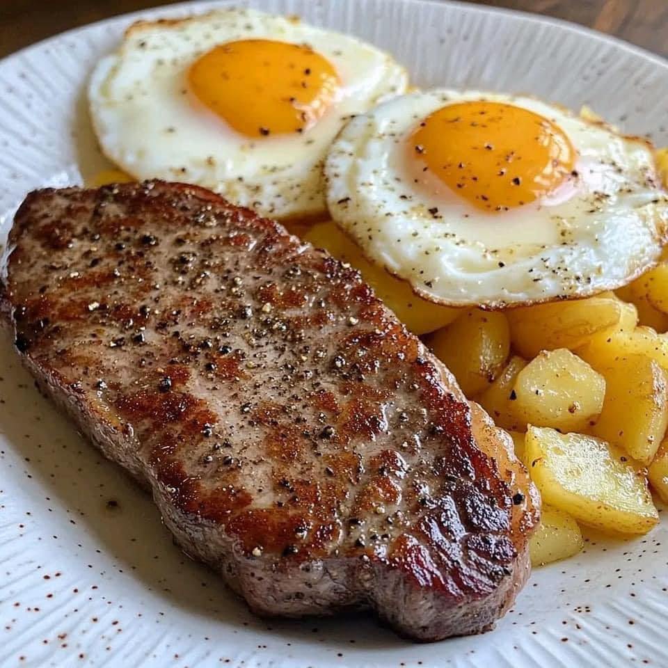 Perfect Steak and Eggs Breakfast with Homemade Hash Browns 