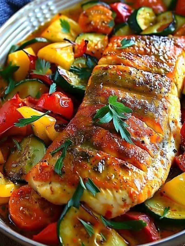 Roast fish and vegetables