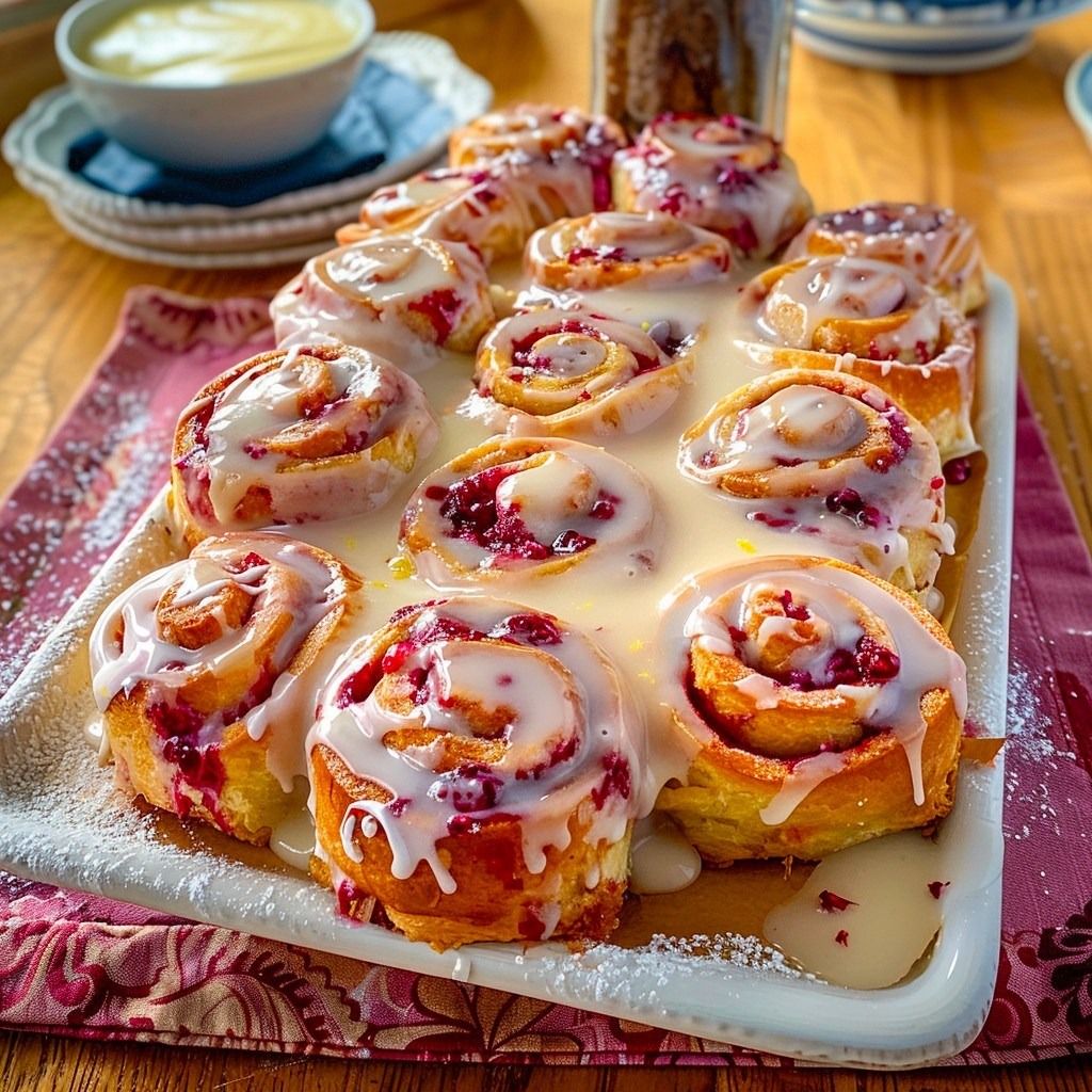 Raspberry Rolls with Lemon Glaze