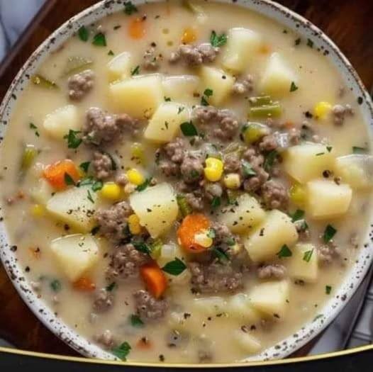 Creamy Potato & Hamburger Soup recipe