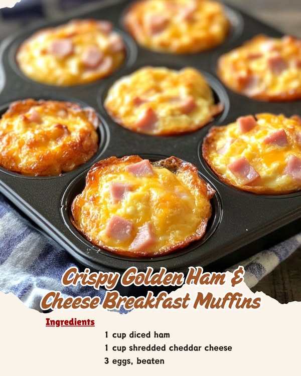 Crispy Golden Ham & Cheese Breakfast Muffins