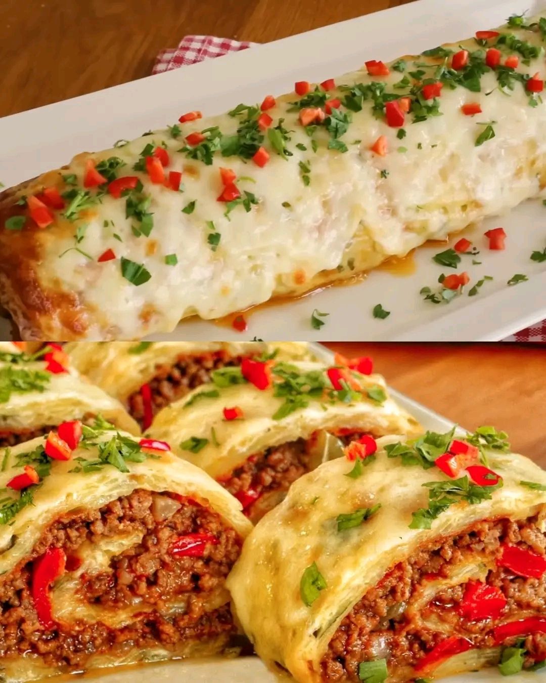 Cheesy Stuffed Rolled Potatoes with Minced Meat