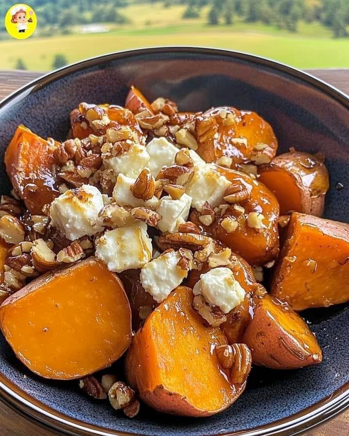 Maple Walnut Goat Cheese Roasted Sweet Potatoes