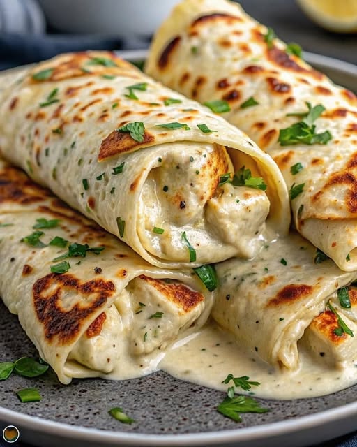 Savory Chicken Wraps with Garlic Cream Sauce