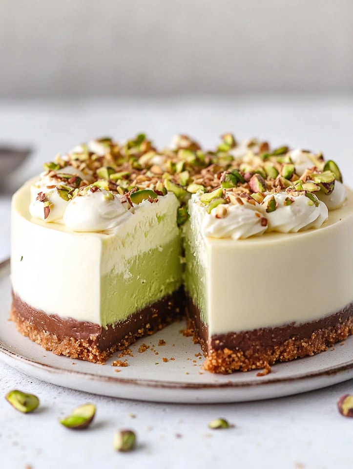 Heavenly Pistachio White Chocolate Cheesecake Indulgence