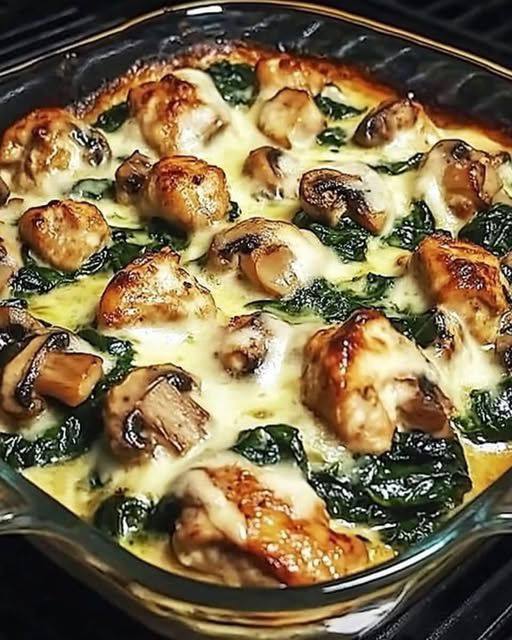 CHICKEN SPINACH AND MUSHROOM LOW CARB OVEN DISH