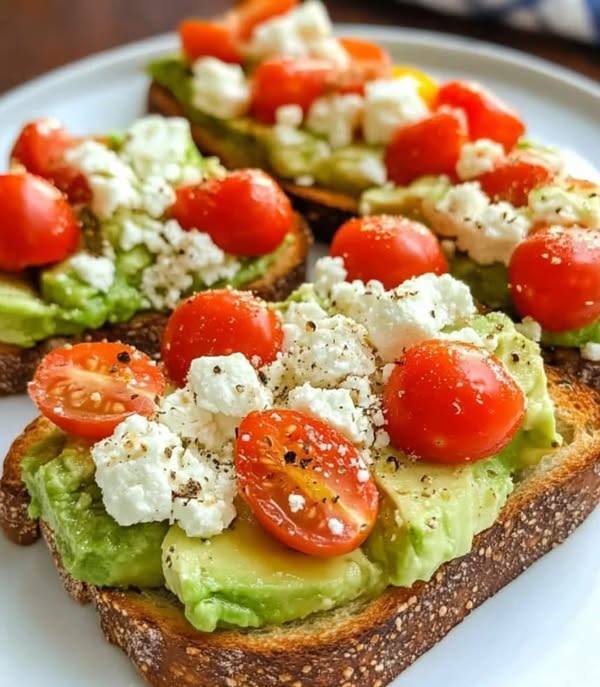 Greek Avocado Toast with Cherry Tomatoes