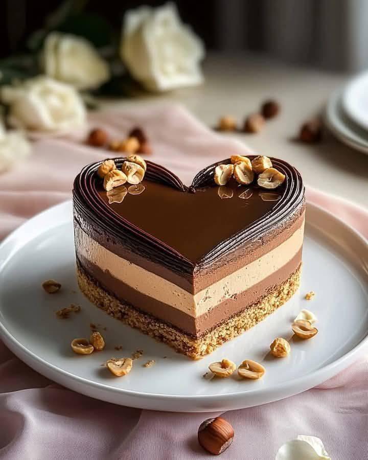 Heart-Shaped Chocolate Hazelnut Mousse Cake