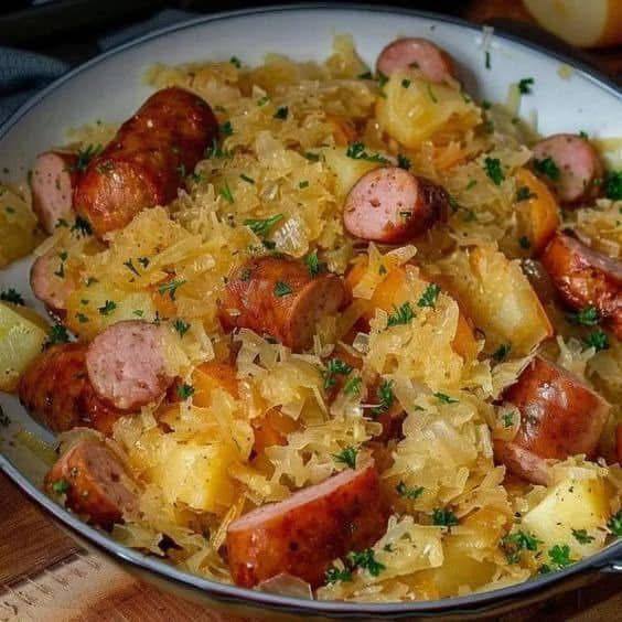 Polish Sausage, Sauerkraut, and Potatoes Skillet Recipe