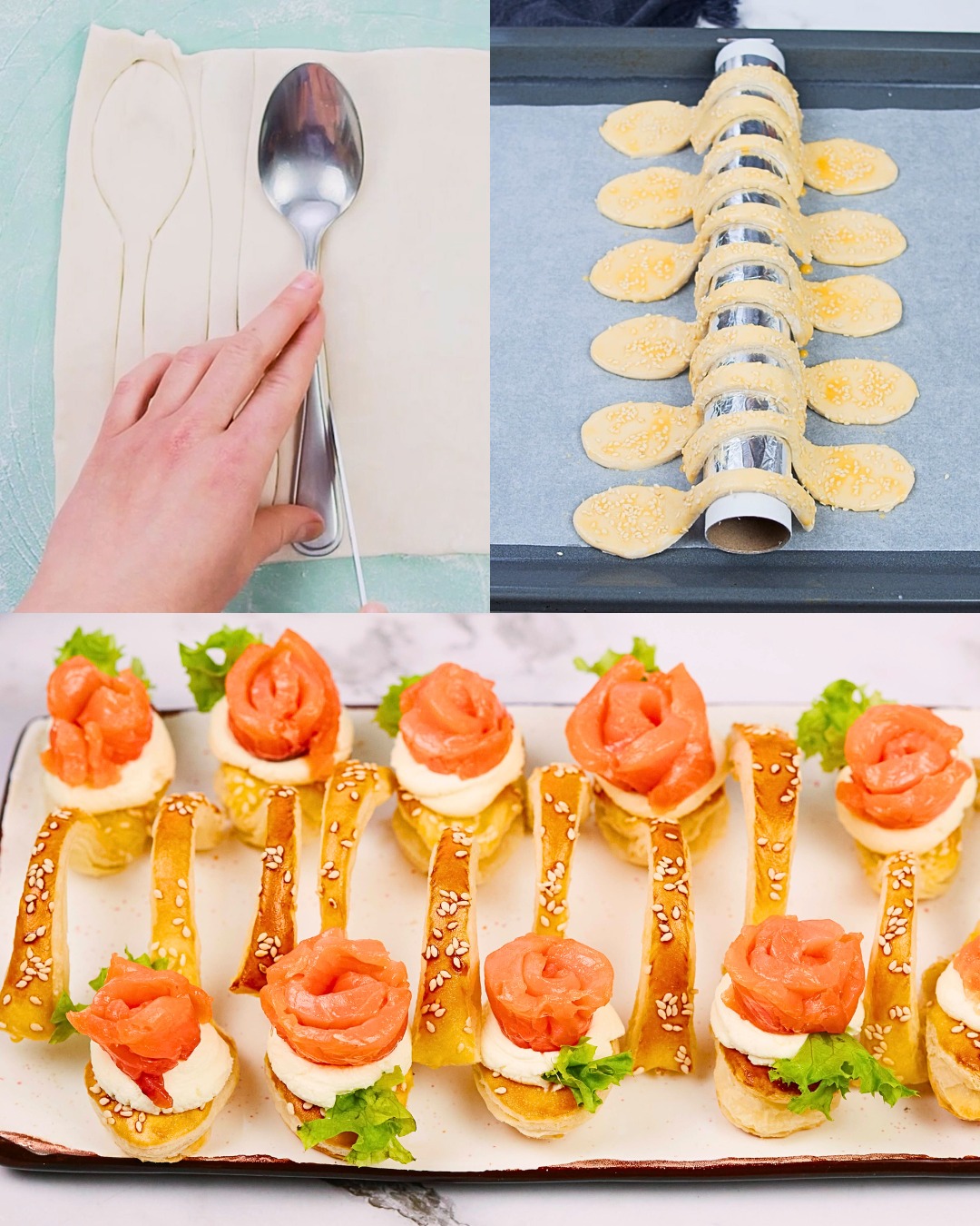 Puff Pastry Spoons with Cheese and Salmon Recipe