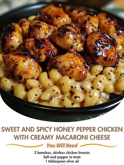 Sweet and Spicy Honey Pepper Chicken with Creamy Macaroni and Cheese