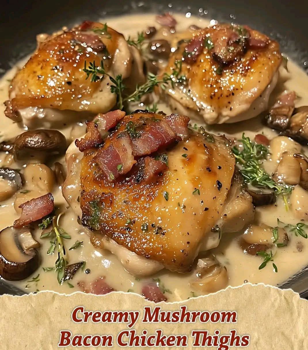 Creamy Mushroom Bacon Chicken Thighs
