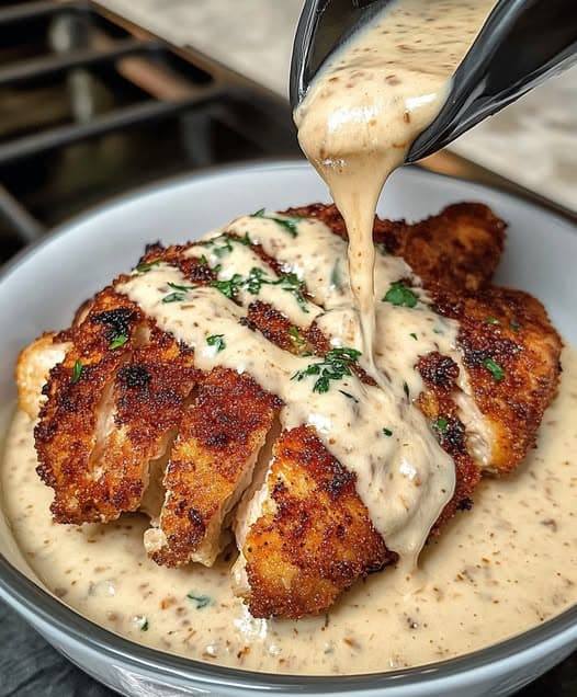 Parmesan Crusted Chicken with Creamy Garlic Sauce