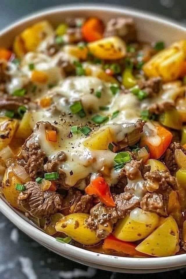 Crockpot Cheesesteak Potato Casserole