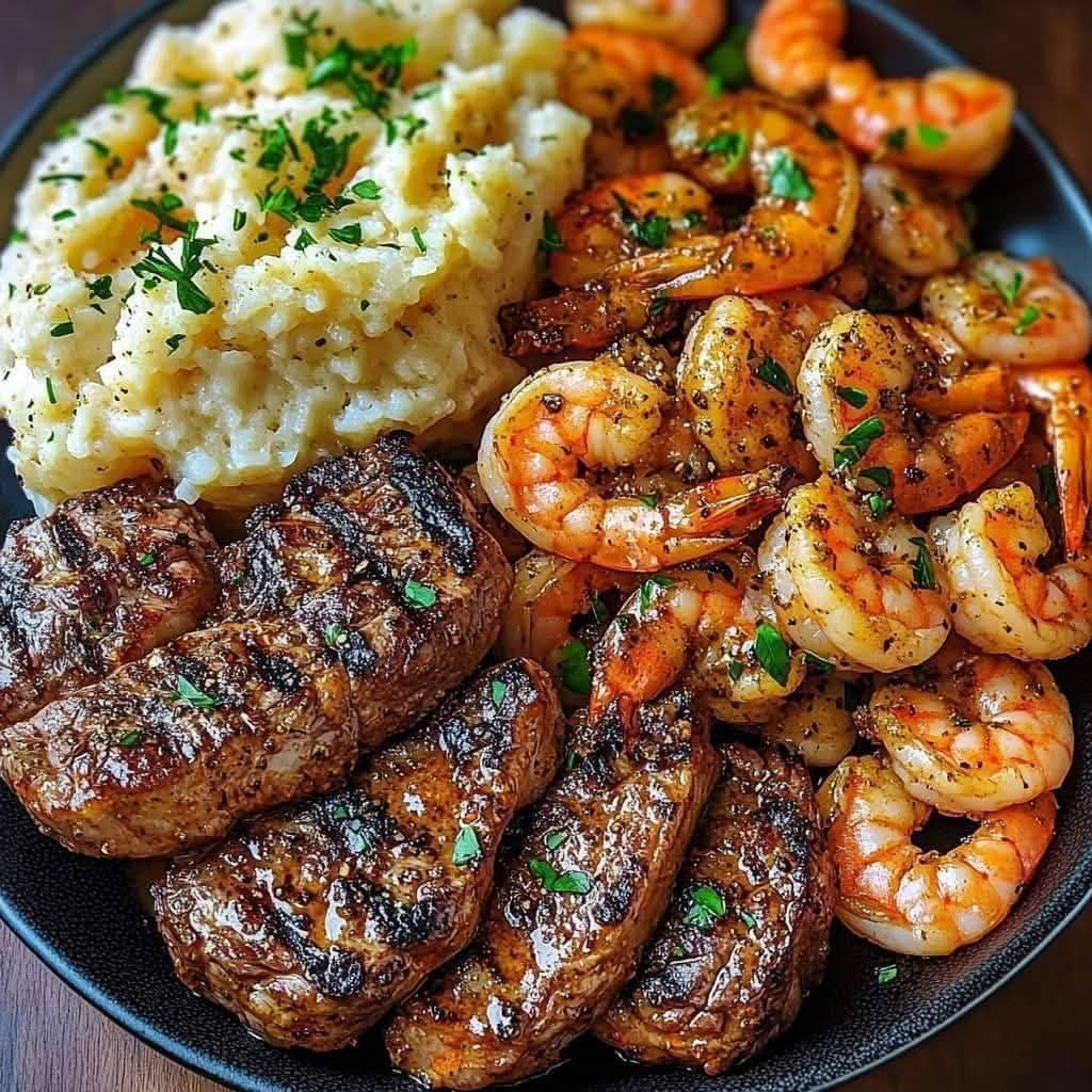 Spicy Cajun Shrimp and Grilled Steak