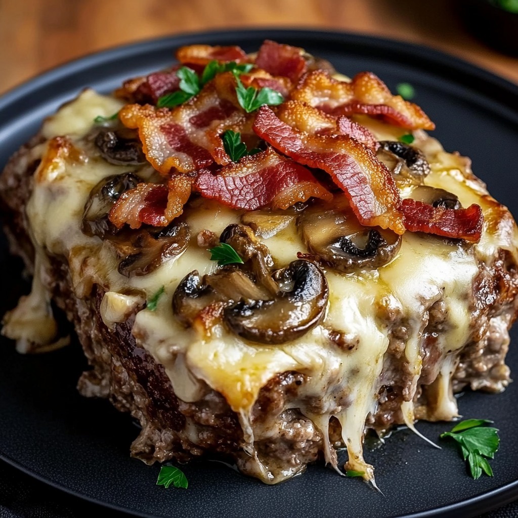 Bacon Mushroom Swiss Cheese Meatloaf