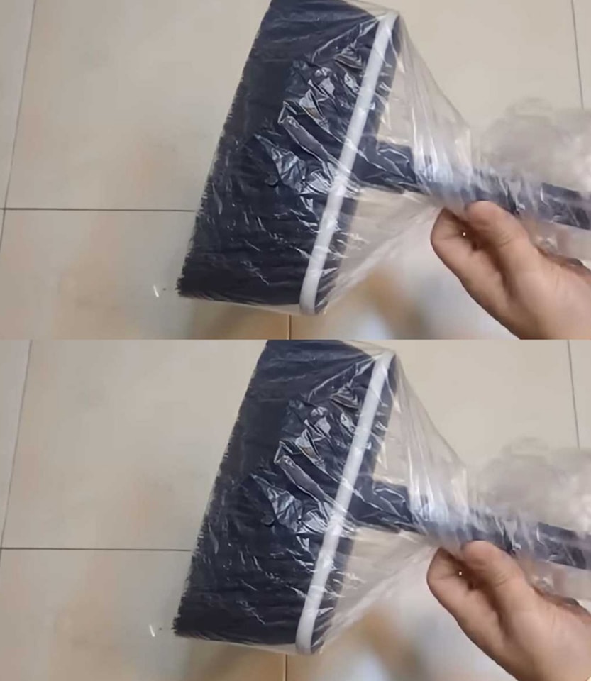 Putting a plastic bag over the broom will make the floor ten times cleaner!