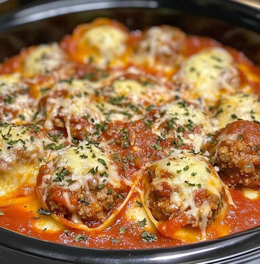 Best Crockpot Ravioli Meatball Casserole