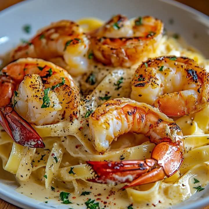 Lobster and Shrimp Fettuccine in Creamy Sauce