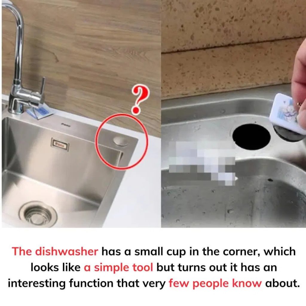 The dishwasher has a small cup in the corner