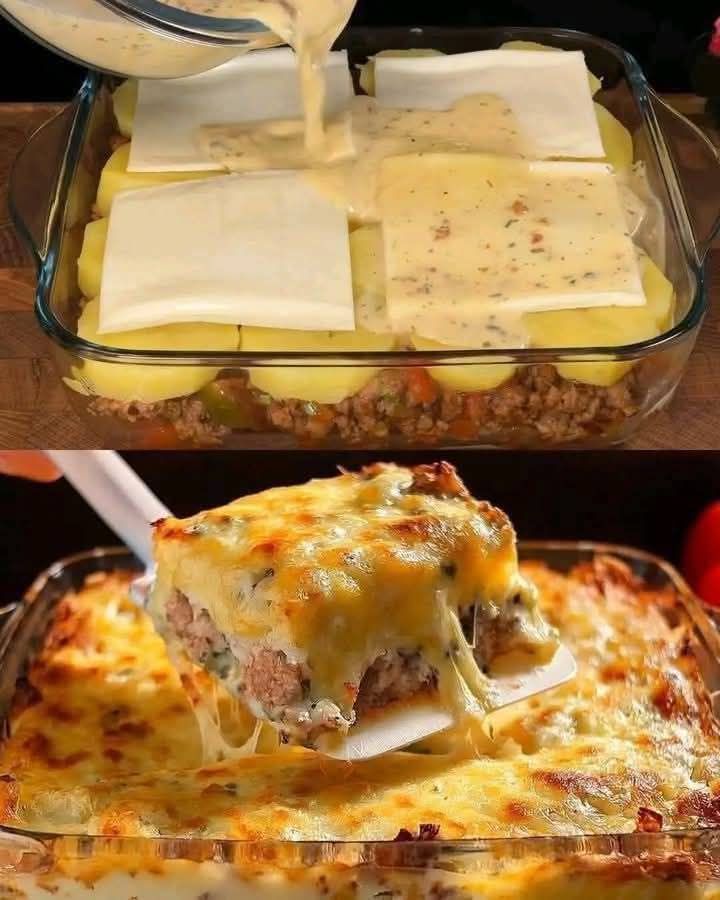 Layered Minced Meat and Potato Casserole recipe