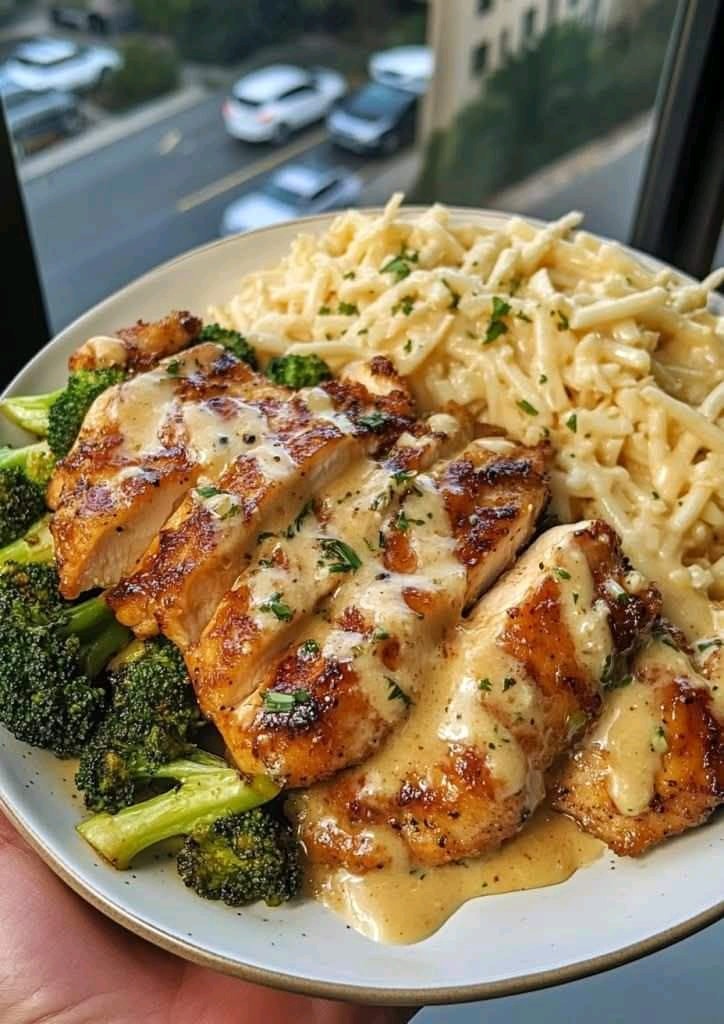 Hot Honey Garlic Chicken with Roasted Broccoli & Cheesy Fig-Balsamic Alfredo Spaghetti