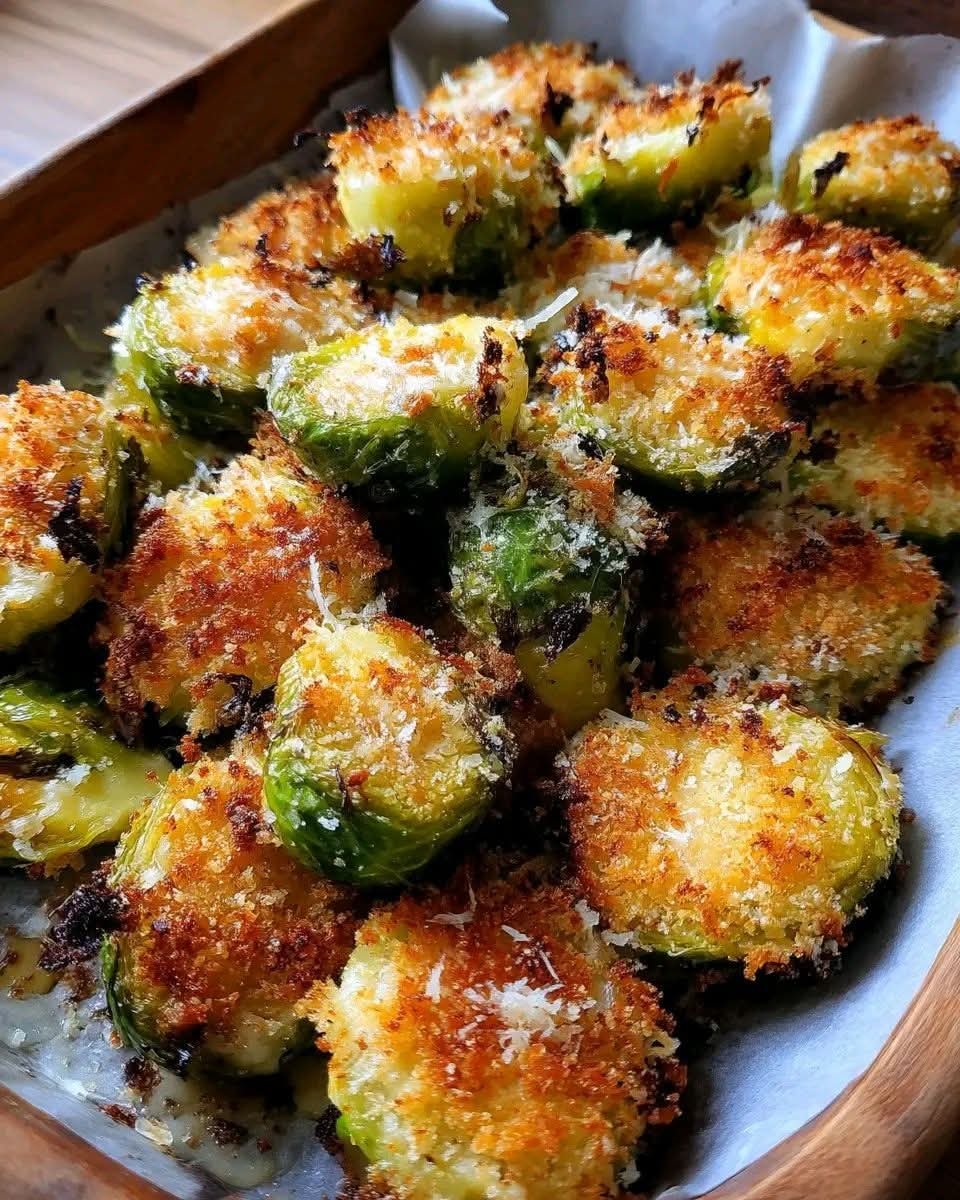 Parmesan Crusted Brussels Sprouts with Hot Honey Mustard
