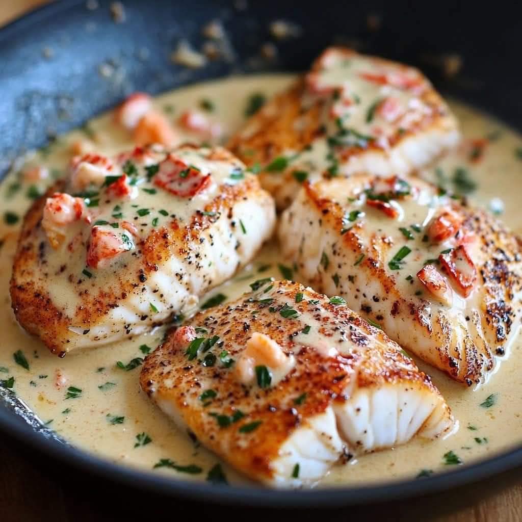 Seared Snapper with Lobster Cream Sauce
