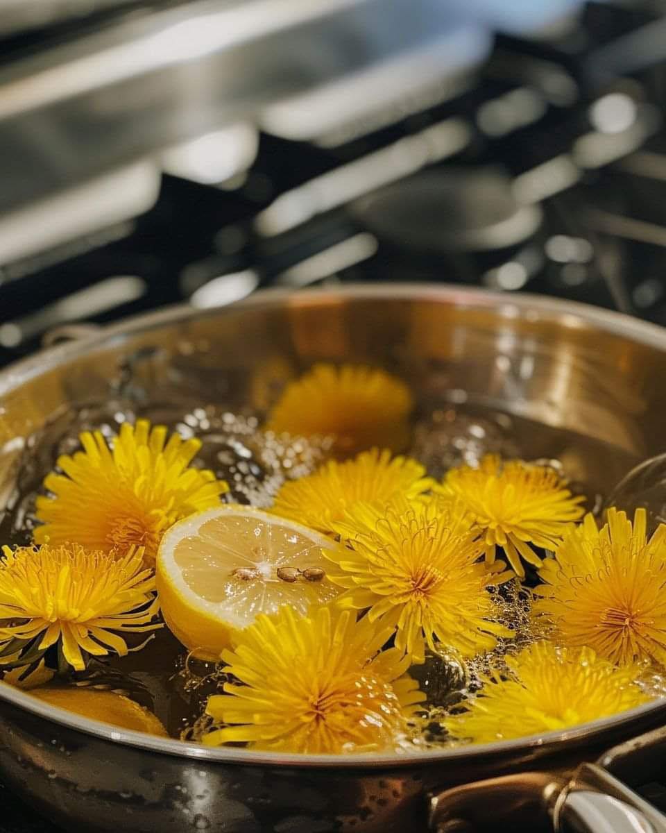 Boil dandelions over stove in boiling water. Here’s what happens after a while