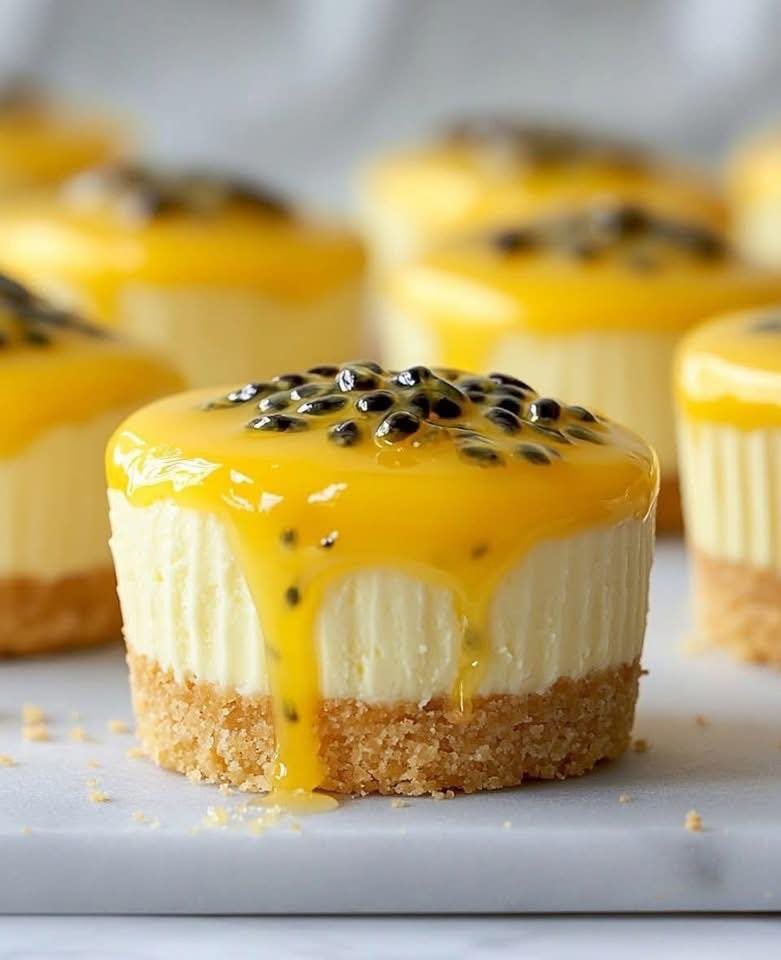 Passionfruit drip mini cheesecakes