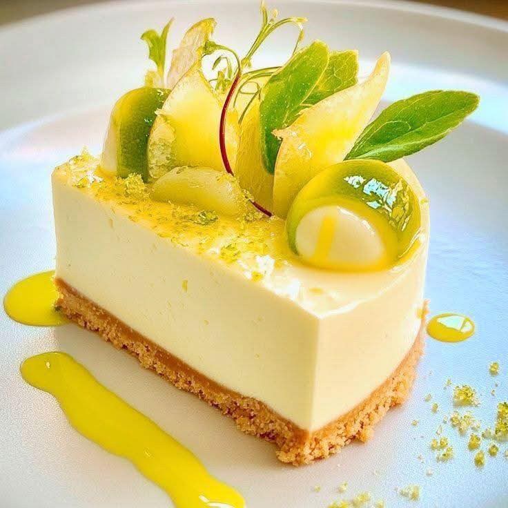 REFINED LIME MOUSSE CHEESECAKE WITH GREEN GRAPE GARNISH